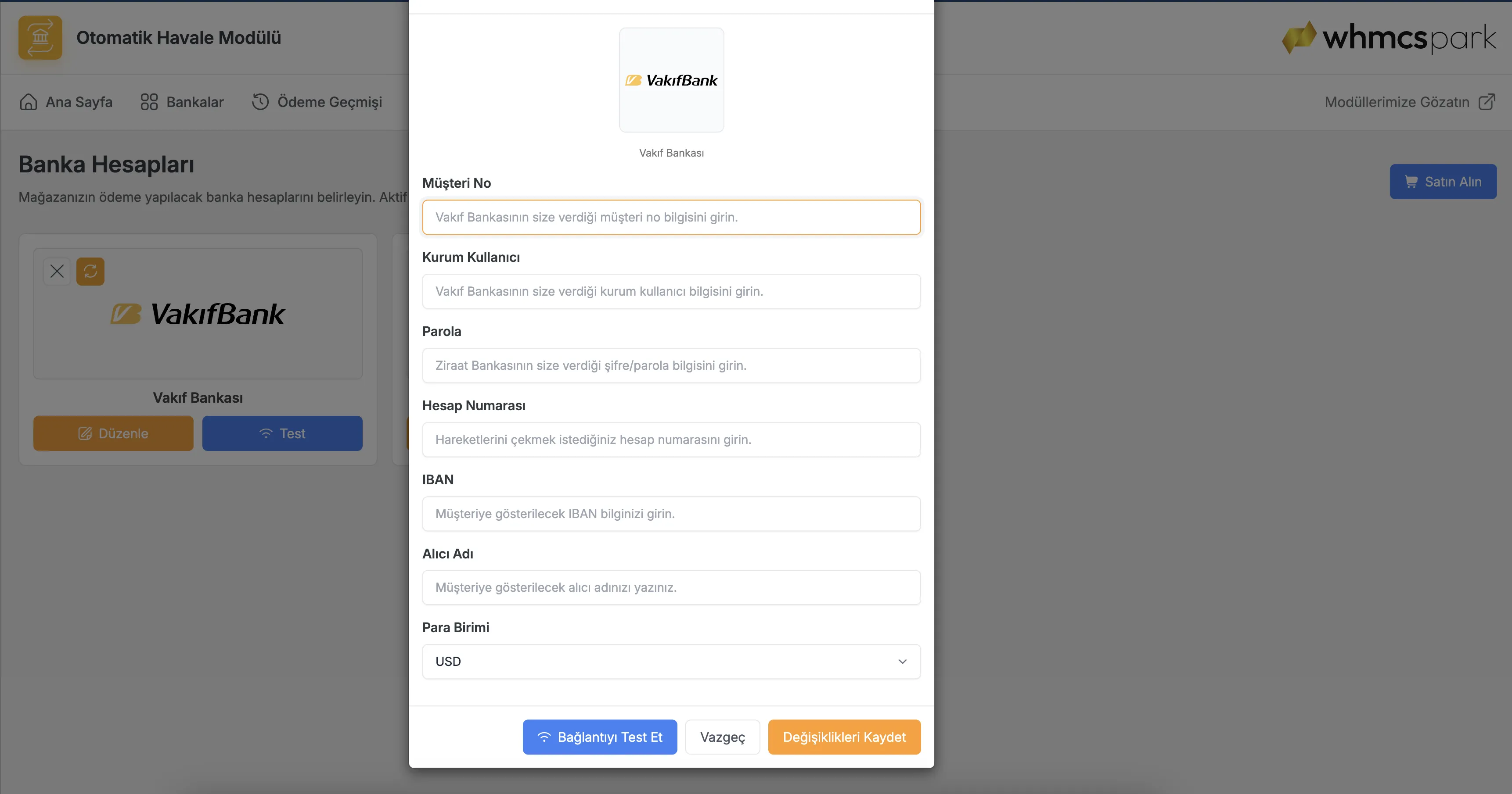 VakıfBank Automated Bank Transfer Module