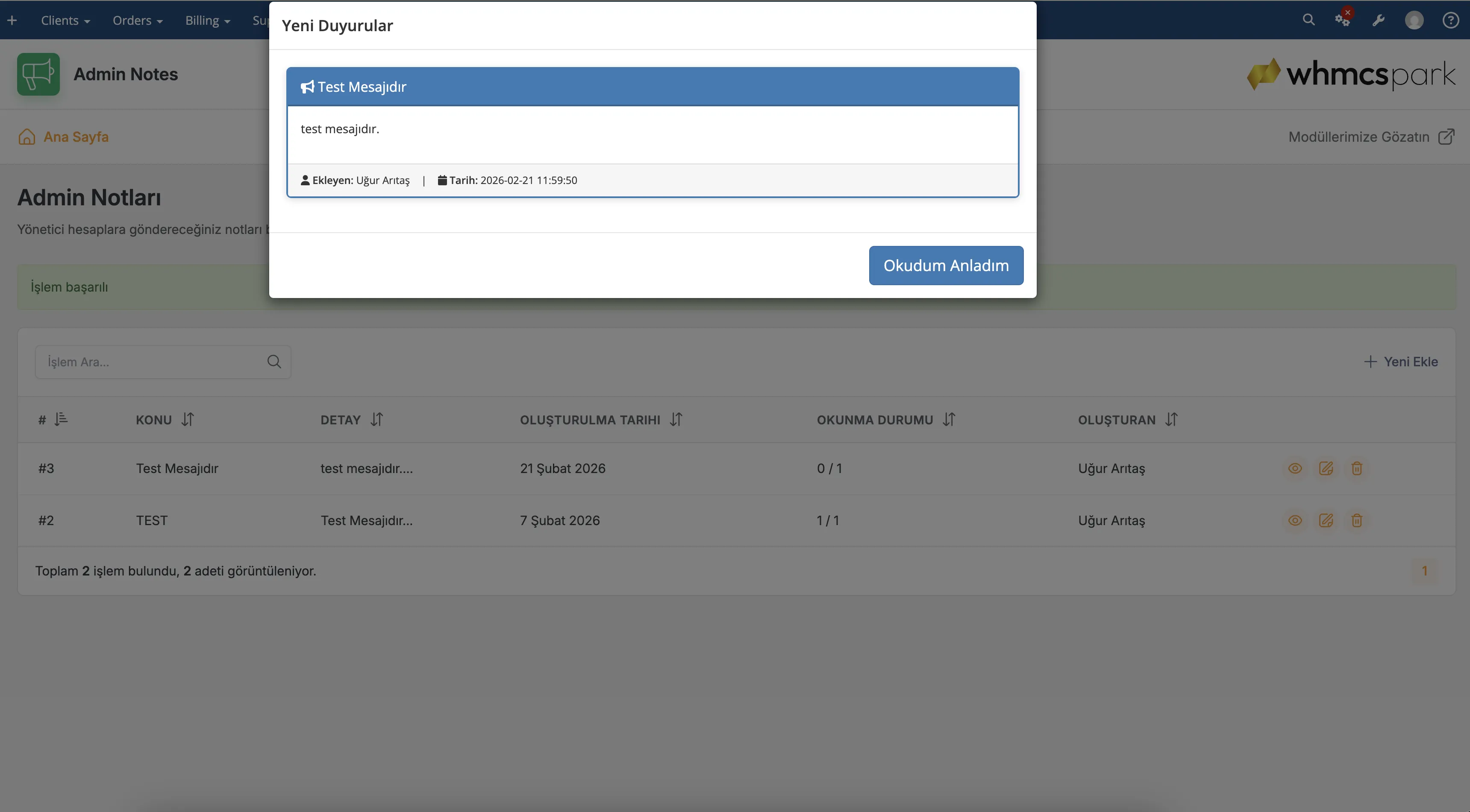 Admin Notes Module